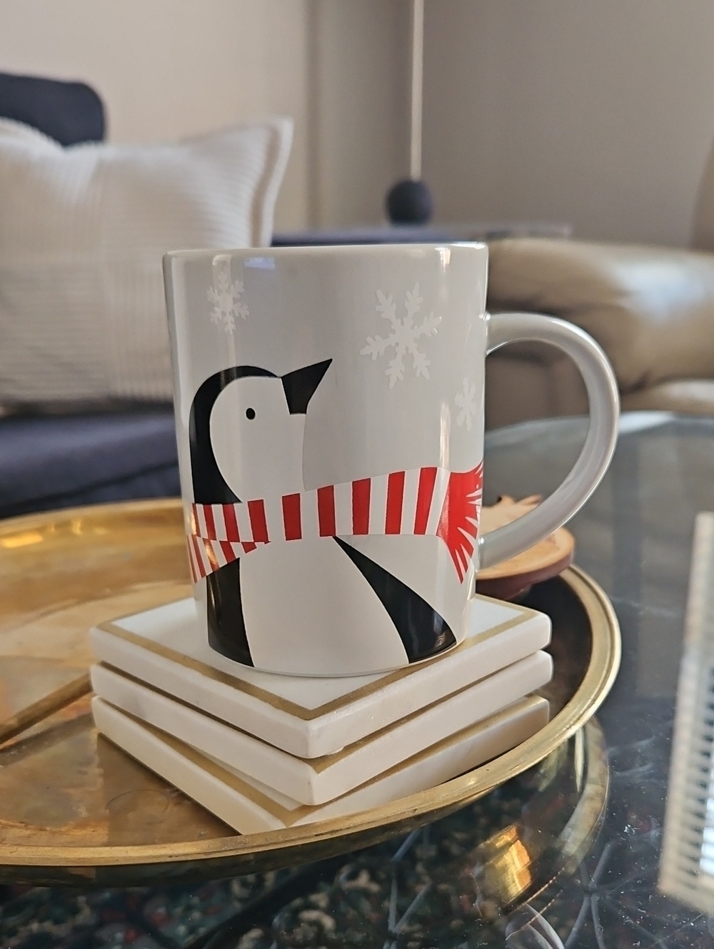 Crate & Barrel Penguin Mug Christmas Holiday Winter Joan Anderson 2020